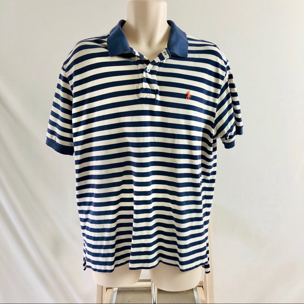 Polo by Ralph Lauren Blue Stripe Polo Shirt Men Size XL Cotton